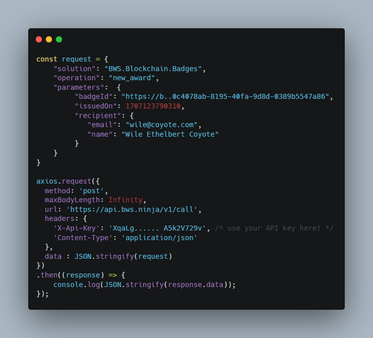 Integrate Blockchain Badges using our API.