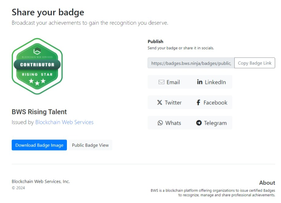 Easily share Blockchain Badges with the community.